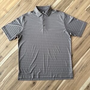FootJoy FJ Golf Polo Men's Grey black thin double‎ Stripe  Shirt XL